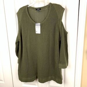 ‎Ulla Popken Open Weave Cold Shoulder Sweat…